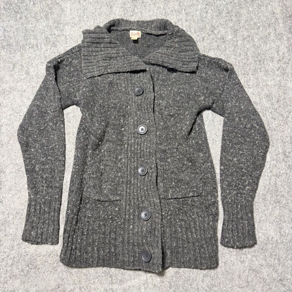 VTG Y2K Mossimo Wool Blend Cardigan Sweater Hooded Asymmetric Charcoal Gray L